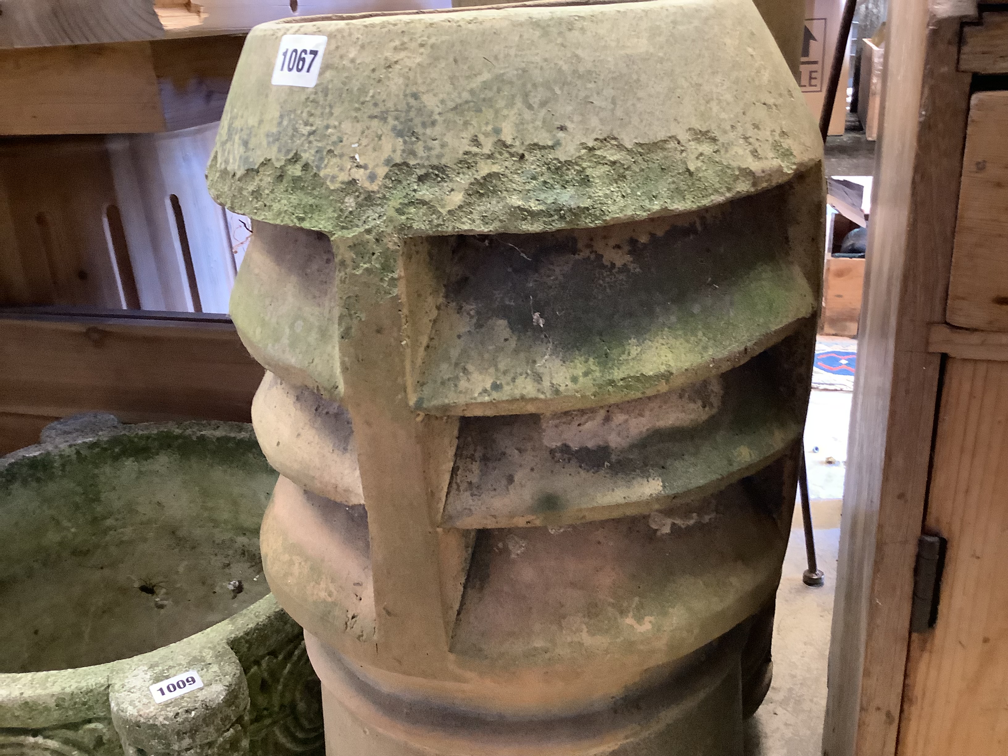 Two vintage earthenware chimney pots, larger 82cm high